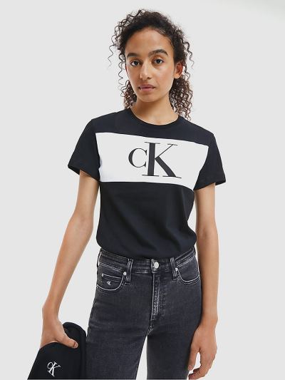 Calvin Klein Ruhák HU821233 | Calvin Klein Organic Cotton Colour Block Logo Női Póló Fekete